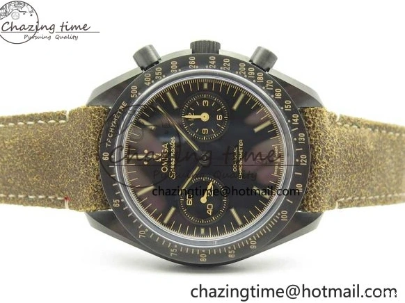 0118 SmoothTexture Speedmaster “Dark Side of The Moon” Real Ceramic OMF 1:1 Best Edition Vintage Black on Brown Leather Strap A 7975